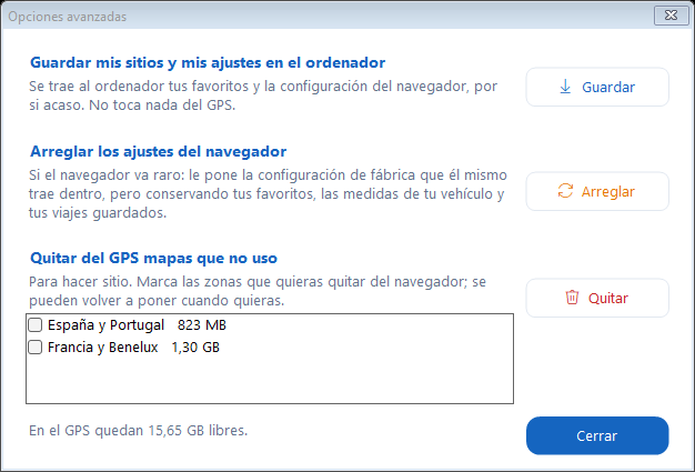 Opciones avanzadas: tus sitios, arreglar los ajustes y hacer hueco