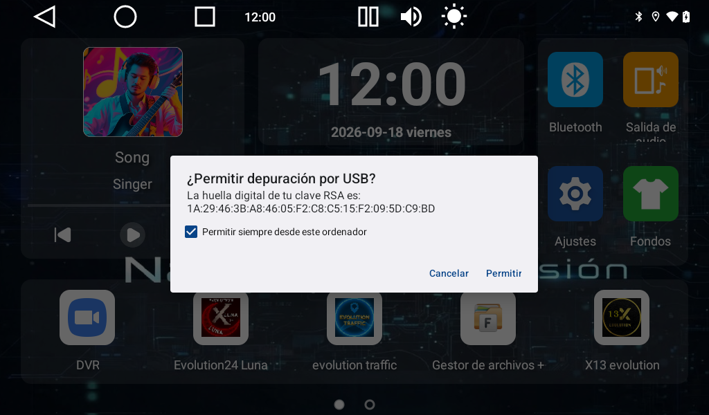 El aviso al conectar el cable: marca Permitir siempre y pulsa Permitir