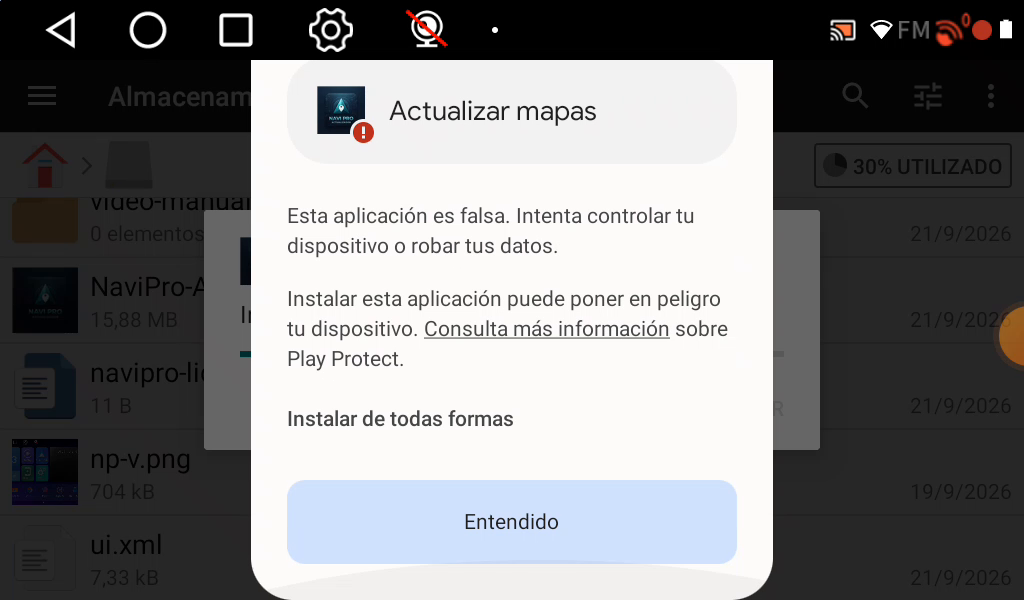 Pulsa «Instalar de todas formas»; el botón «Entendido» cancela