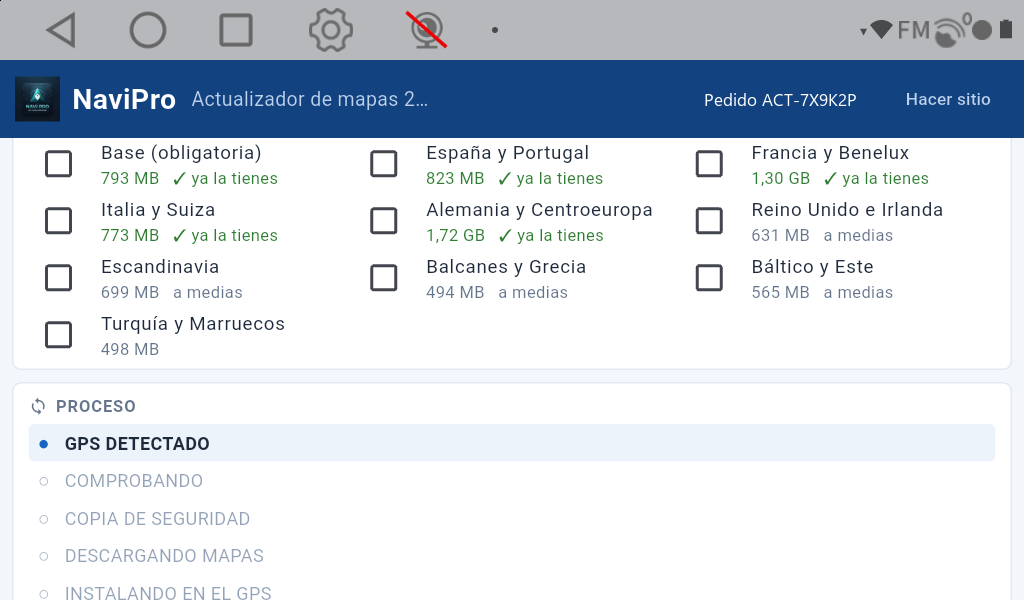 Las zonas: las que ya tienes salen con ✓