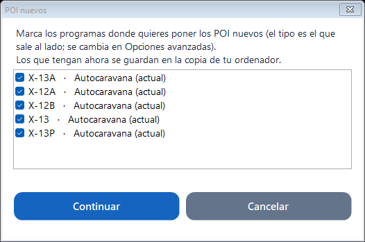 Marcas en qué programas ponerlos. Al lado sale el tipo de POI, que se cambia en Opciones avanzadas.