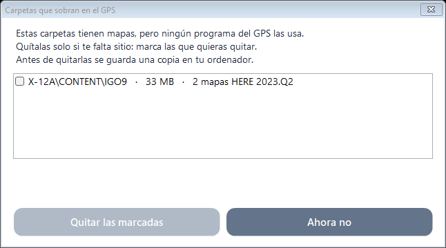 Solo aparecen carpetas que ningún programa del GPS está usando.