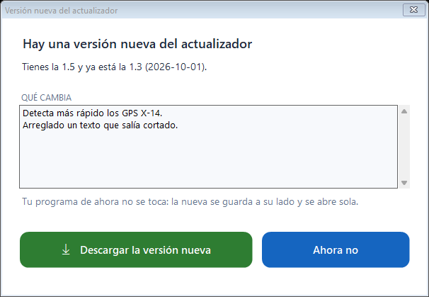 Qué cambia y el botón para bajarla. Si ahora no te viene bien, pulsa Ahora no.