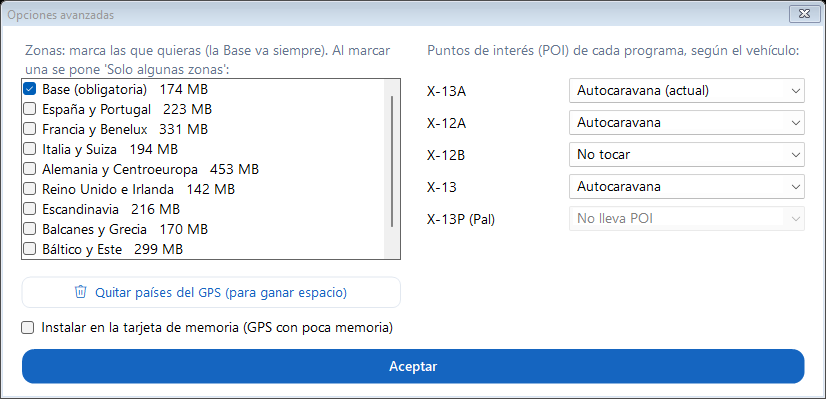 En Opciones avanzadas eliges los puntos de interés programa por programa.