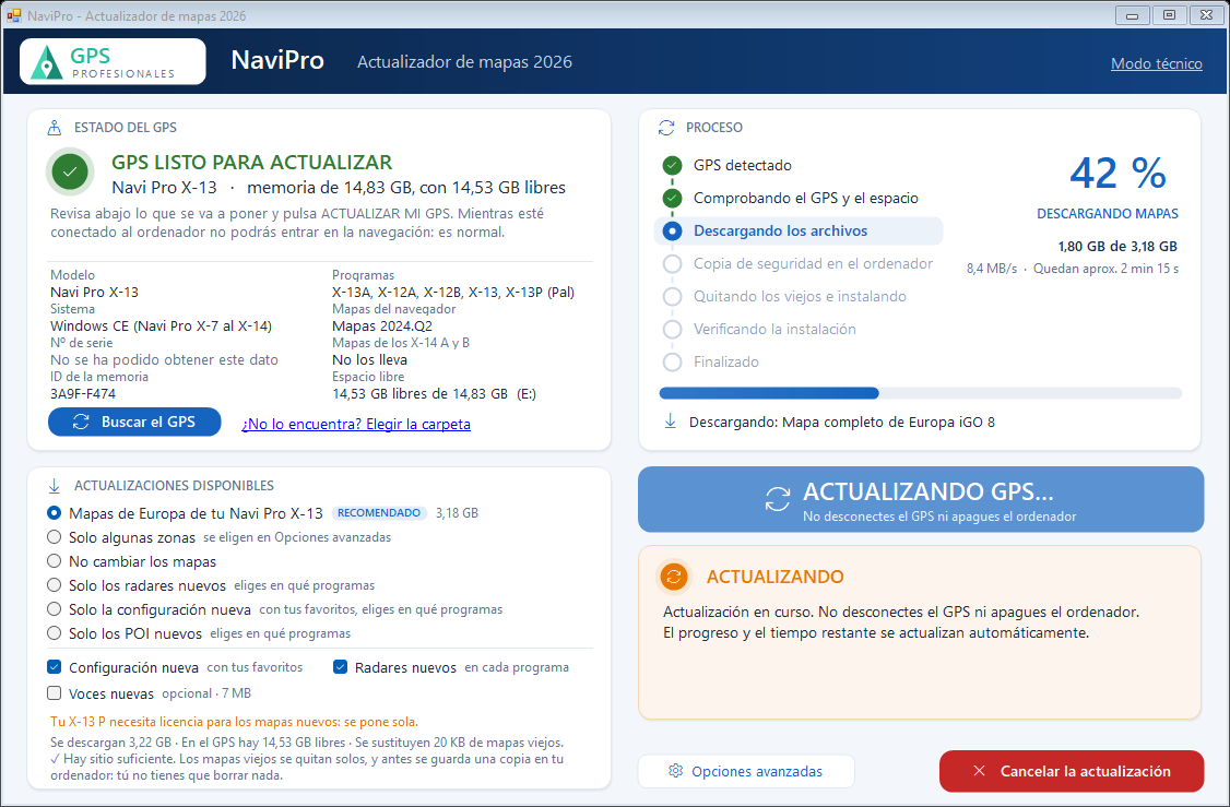 Descargando: cuánto lleva, a qué velocidad y cuánto falta.