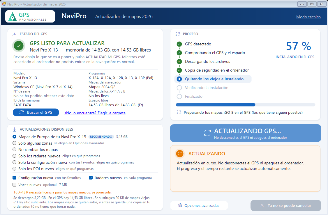 Poniendo los mapas en el GPS: este es el momento en el que no hay que desconectar nada.