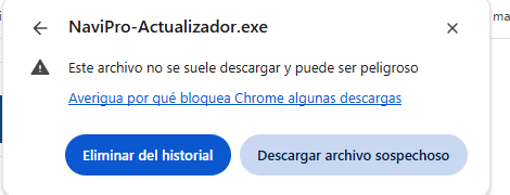 En el navegador: el botón de la derecha, «Descargar archivo sospechoso».
